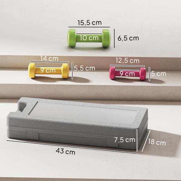 Conjunto de Halteres de 6 Peças Total de 6 kg, 2x1,5 kg, 2x1 kg e 2x0,5 kg, Halteres Hexagonais com Revestimento de PU com Mala para Exercícios em Casa, Ginásio, Multicolor