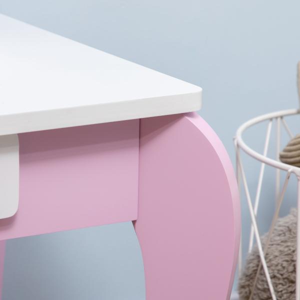 Toucador Infantil com Banco Espelho e Gaveta Mesa de Maquilhagem para Crianças entre 3 - 6 Anos 65,5x46x93cm Rosa