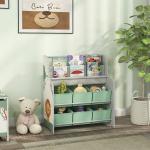 Estante Infantil para Brinquedos com 6 Caixas de Tecido Não Tecido Organizador de Brinquedos com 2 Prateleiras 63x30x71 cm Verde