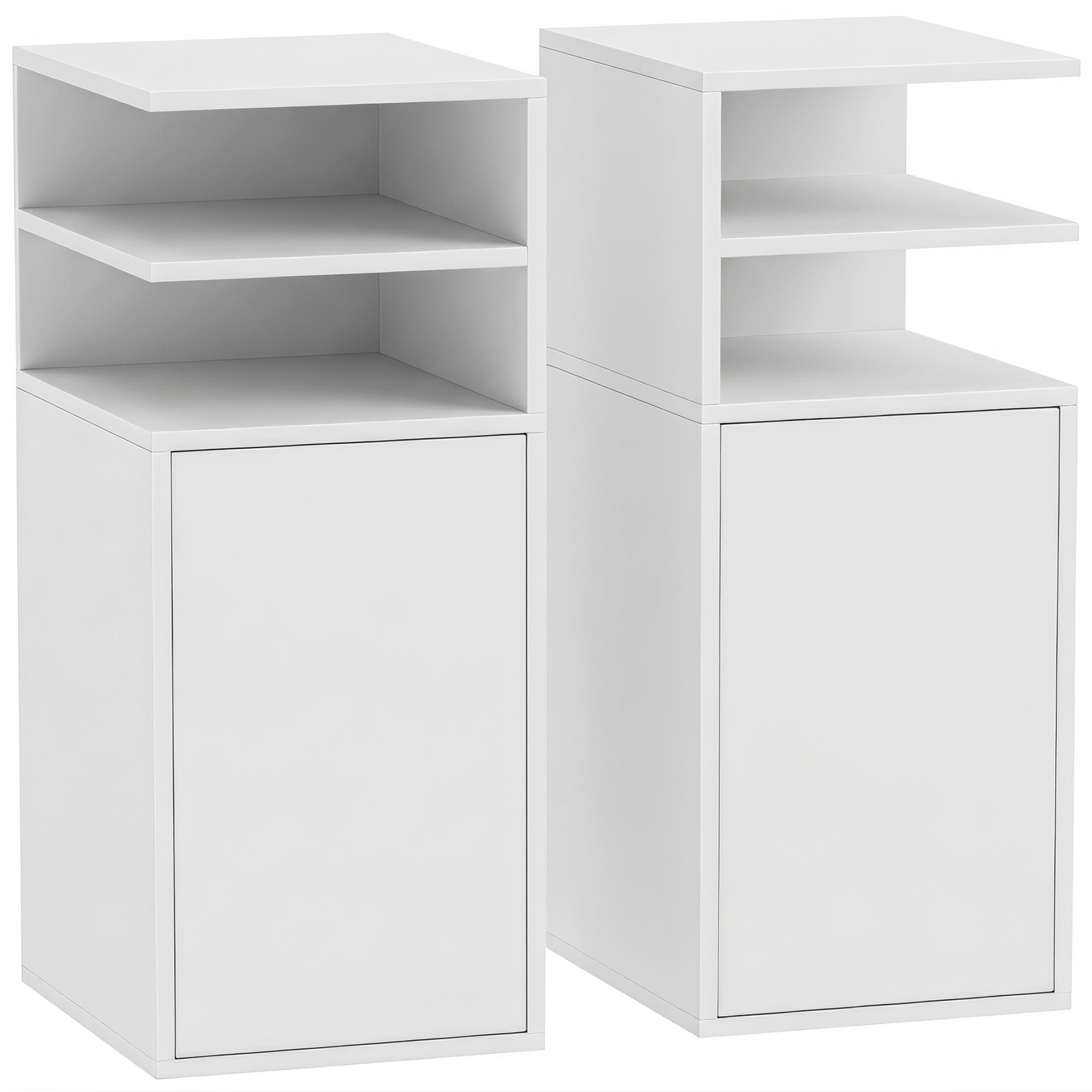 Conjunto de 2 Mesas de Cabeceira com Armário e Compartimentos Abertos, 25x30x60 cm, Branco