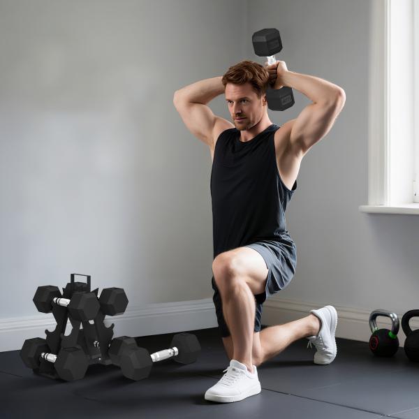 Conjunto de Halteres 2x4kg 2x6kg 2x8kg com Suporte de Armazenamento para Exercício e Treino Preto