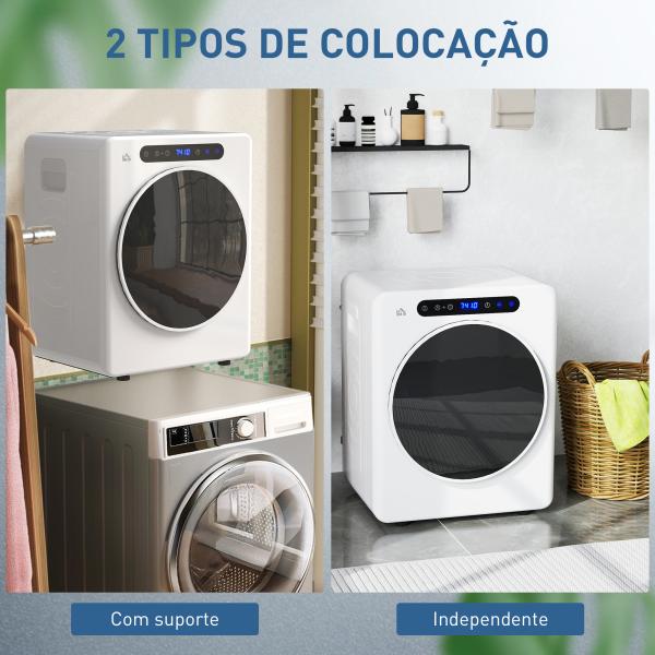 Máquina de Secar 3 KG 1000W Função Antirrugas Função Esterilizar Temporizador Ecrã LED Tátil Tambor Aço Inoxidável 49x43x61 cm Branco