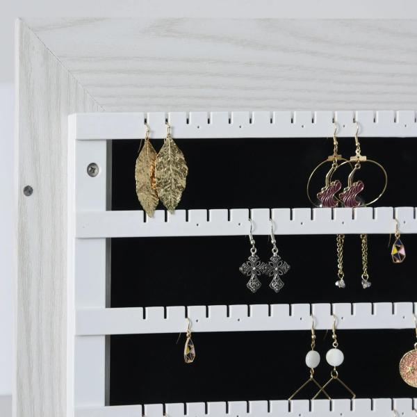 Joalheiro de Pé Armário para Joias com 6 Luzes LED Fechadura Organizador de Joias com Prateleiras Suportes para Anéis 38x38x157cm Branco