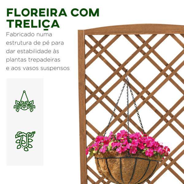 Floreira com Treliça de Madeira Caixa de Plantio com Suporte para Plantas Trepadeiras 60x30x122,5cm Madeira