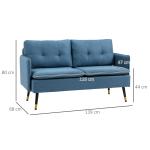Sofá de 2 Lugares Moderno Estofado em Poliéster com 4 Almofadas Apoio para os Braços e Pés de Aço 139x68x80 cm Azul