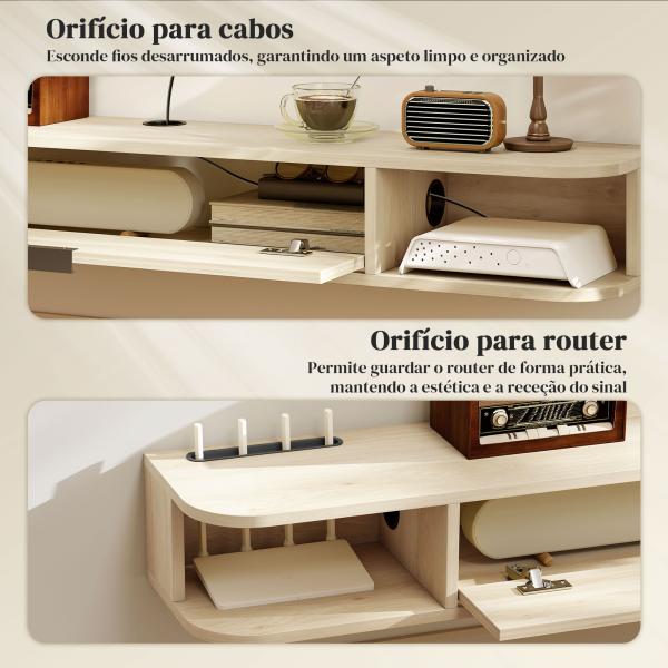 Móvel de TV Suspenso com Orifício para Cabos Estilo Moderno para Televisão 60 Polegadas 140x24x16 cm Madeira
