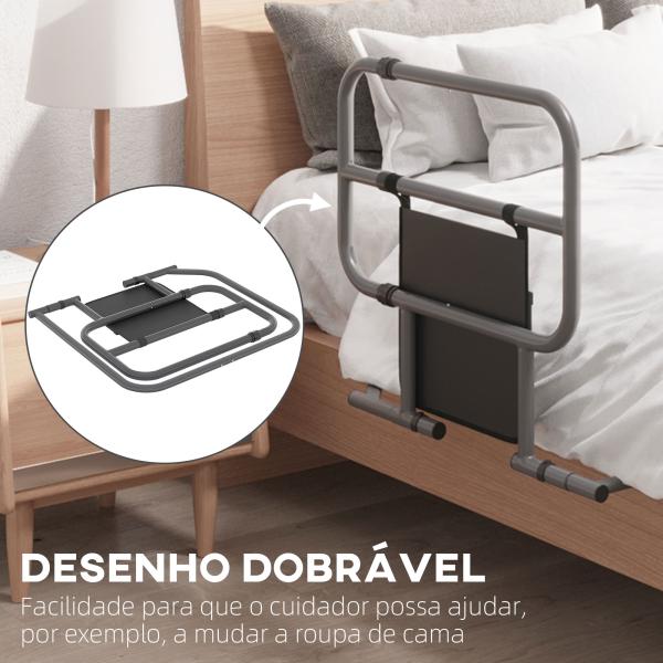 Grade para Cama Adulto Guarda de Segurança para Cama Dobrável com Bolso de Armazenamento 61x66x55 cm Cinza
