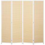 Biombo de 4 Painéis Dobrável Separador de Ambientes Tecido a Mão de Bambu e Fio de Algodão 180x180 cm Branco