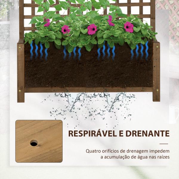 Floreira com Treliça de Madeira Caixa de Plantio com Suporte para Plantas Trepadeiras 90x45x183cm Marrom Escuro