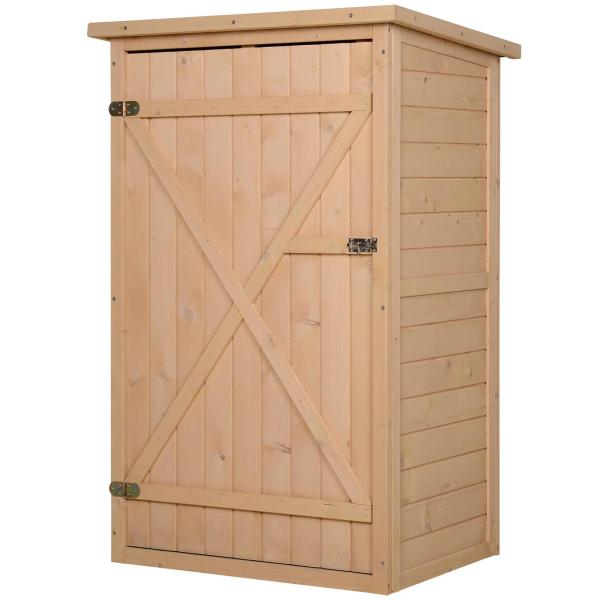 Armário de Jardim de Madeira para Ferramentas com 3 Prateleiras Interiores Porta com Trava e Teto Asfáltico 75x56x115cm Madeira