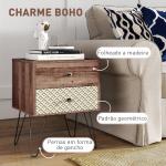 Mesa de Cabeceira com 2 Gavetas Pés de Aço Estilo Boémio Mesa de Cabeceira para Quarto Sala de Estar 45x39x55,5 cm Marrom