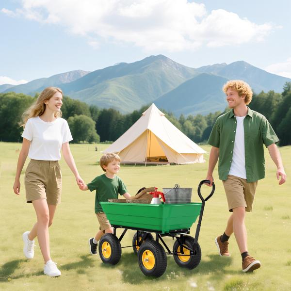 Carrinho de Jardim com Caçamba Inclinável até 75° Carrinho de Mão com Guiador Ajustável 109x52x94 cm Verde Escuro