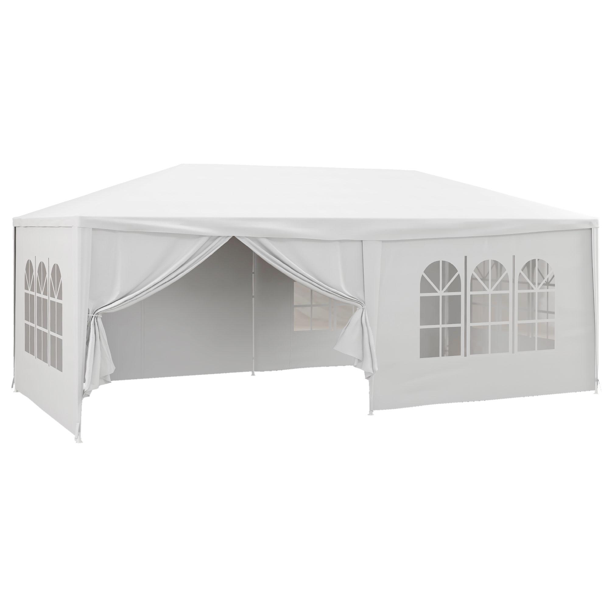 Tenda de Jardim 583x293 cm Tenda para Festas com 4 Janelas 2 Portas com Fecho de Correr 6 Paredes Laterais Branco