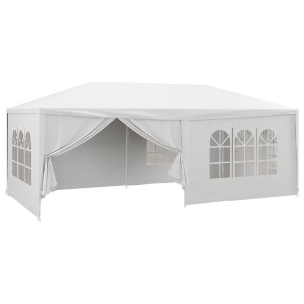 Tenda de Jardim 583x293 cm Tenda para Festas com 4 Janelas 2 Portas com Fecho de Correr 6 Paredes Laterais Branco