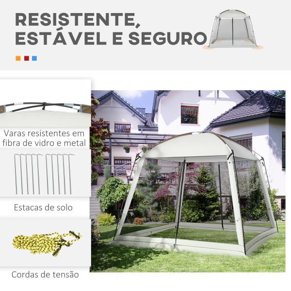 Tenda de Jardim para 6 - 8 Pessoas com 4 Mosquiteiras e 2 Portas Proteção UV50+ Inclui Bolsa de Transporte 3x3 m Branco