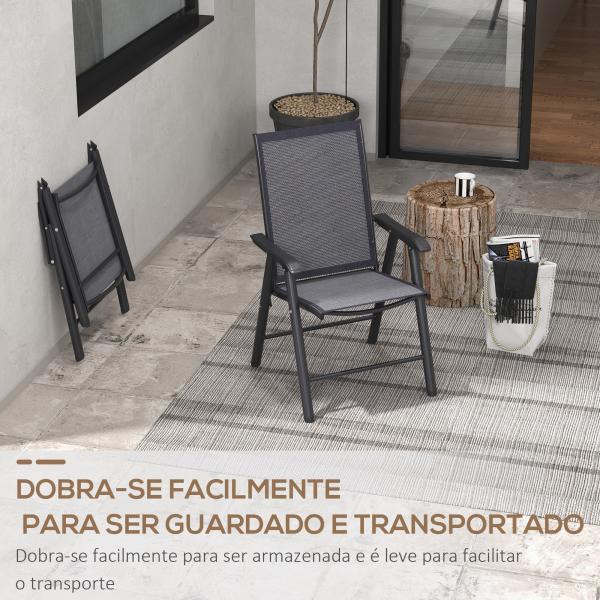Conjunto de 2 Cadeiras Dobráveis para Exterior Cadeiras para Jardim com Textilene e Metal 58x64x94 cm Cinza Escuro