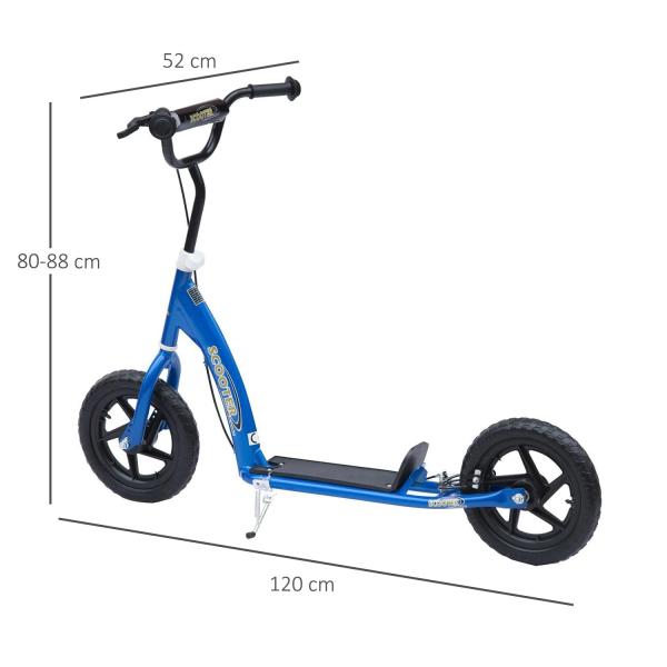 Trotinete para Crianças acima de 5 anos Scooter de 2 Rodas Grandes de 12 Polegadas com Freio e Guidão Ajustável em Altura Carga Máx. 50kg 120x52x80 - 88cm Azul