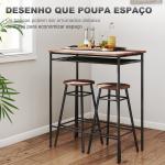 Mesa Alta de Cozinha com 2 Bancos EstiIo Industrial Prateleira Aberta Apoio para Pés para Espaços Reduzidos Castanho