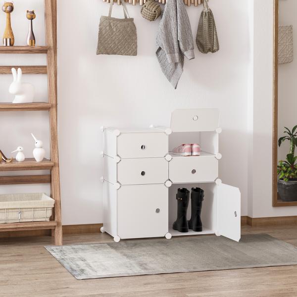 Armário Modular de Plástico Armário Modular com 6 Cubos Organizador de Roupas Sapatos Brinquedos 75x37x73cm Branco