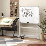 Quadro Magnético de Dupla Face 120x90 cm Quadro Branco Giratório com Suporte Ímanes Marcadores e Apagador Branco