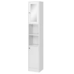 Coluna Casa de Banho com Espelho Móvel Alto Casa de Banho Madeira com 2 Prateleiras Abertas e 2 Portas com Prateleiras Interiores Ajustáveis 30x28x180cm Branco
