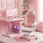 Cadeira Gaming Giratória de Couro PU com Altura Ajustável Inclinável 135° Apoio para a Cabeça 65x63x136 - 142 cm Rosa e Preto