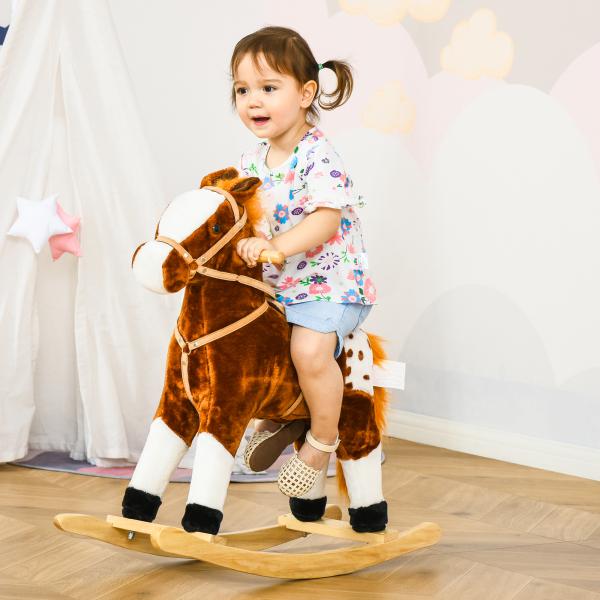 Cavalo Baloiço de Pelúcia para Crianças entre 3 - 6 Anos com Sons de Relincho 74x28x65 cm Marrom