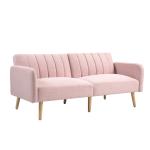 Sofá Cama de 2 Lugares com Encosto Ajustável em 3 Posições Apoio para os Braços e Pés de Madeira 173x75x73 cm Rosa