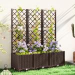 Floreira com Treliça de PP com Drenagem e Amplo Espaço para Plantas Trepadoras Vaso com Suporte para Jardim 120x40x135 cm Marrom