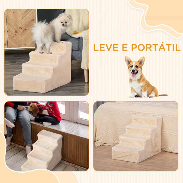 Escada para Animais de Estimação com 4 Degraus 2 em 1 com Capa Removível e Lavável Escada 60x35x44 cm Bege