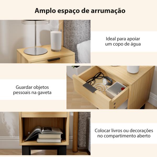 Conjunto de 2 Mesas de Cabeceira Estreitas Mesas de Cabeceira Modernas com Gaveta e Prateleira Aberta 35x26x50 cm Carvalho