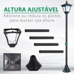 Candeeiro Solar de Jardim com Proteção IP44 Luzes LED para Exterior Pátio Varanda 15x15x120 cm Preto