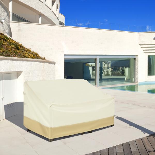 Capa Protetora para Móveis de Jardim 152x87x59 - 79 cm com Tecido Oxford 600D Impermeável e Fivela Bege e Creme