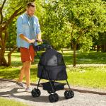 Carrinho para Cães Dobrável com Rodas Universáis Cesta de Armazenamento Correias de Segurança e Janelas 67x45x96 cm Preto