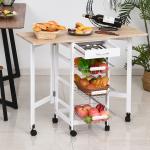 Carrinho de Cozinha Dobrável Carrinho Auxiliar com Rodas 1 Gaveta e 3 Cestos de Metal 97,2x37x77,5 cm Branco e Madeira