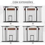 Barreira de Segurança para Cães Extensível para Portas Escadas 74 - 105cm com 2 Extensões de 10 e 15cm com 2 Portas e Fechadura Automática Aço Preto
