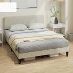 Cama 160x200 cm com Cabeceira Ajustável Estofada em Bombazina Ripas de Madeira Montagem Fácil Cinza Claro