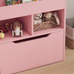 Estante de Madeira para Brinquedos com 3 Compartimentos 2 Prateleiras e Gaveta Móvel com 4 Rodas 60x29,9x90 cm Rosa
