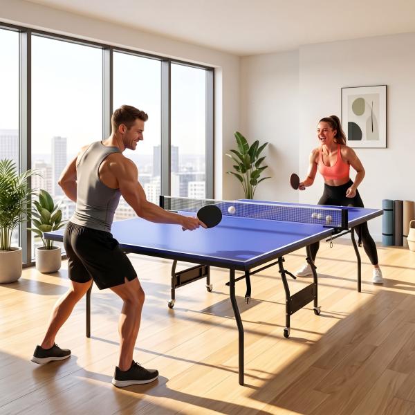 Mesa de Ping Pong Dobrável Profissional com Rodas Inclui 2 Raquetes e 3 Bolas para Interior 274x152,5x76 cm Azul