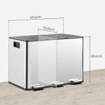 Balde de Lixo de Cozinha com 3 Compartimentos 3x10L com Pedais Tampas com Fechamento Suave e Cubo Amovível Prata