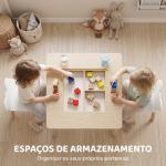 Conjunto de Mesa e 2 Cadeiras com Encosto em Forma de Ursinho e Compartimentos Ocultos Madeira e Branco