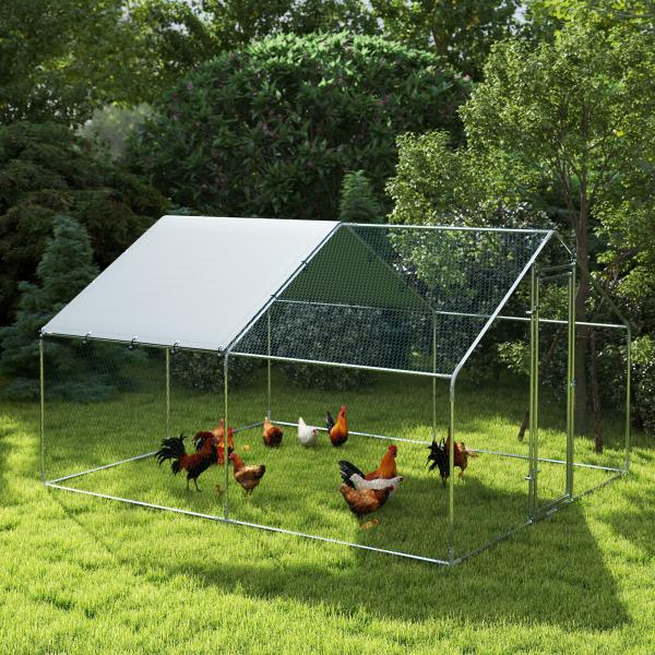 Galinheiro para Exterior 3x3,4x1,9 m Galinheiro de Aço Galvanizado com Cobertura Anti - UV Gaiola para 10 - 15 Galinhas Prata