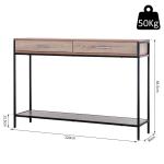 Mesa Tipo Consola de Estilo Industrial com 2 Gavetas e Prateleira Inferior 120x30x81,5cm Carvalho e Preto