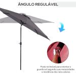Chapéu de Sol de Jardim Ø295x250cm com Manivela Chapéu de Sol Exterior com Mecanismo de Inclinação e Mastro Desmontável de Metal para Terraço Piscina Pátio Cinza Escuro