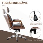 Cadeira de Escritório Operativa de Couro PU com Apoio para a Cabeça Amovível Altura Ajustável 63x62x110 - 120cm Preto e Madeira