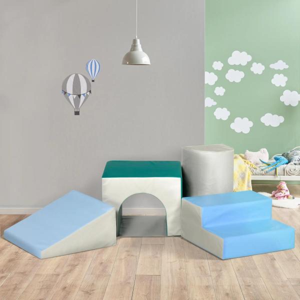 Conjunto de 4 Blocos de Espuma para Crianças de 1 - 3 Anos Figuras de Construção Brinquedo de Aprendizagem Infantil Estofado em PU 150x50x39cm Multicor