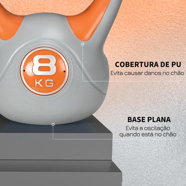 Kettlebell 8kg Peso Russo com Revestimento de PU e Enchimento de Areia para Treinamento 20x14x24cm Laranja e Cinza