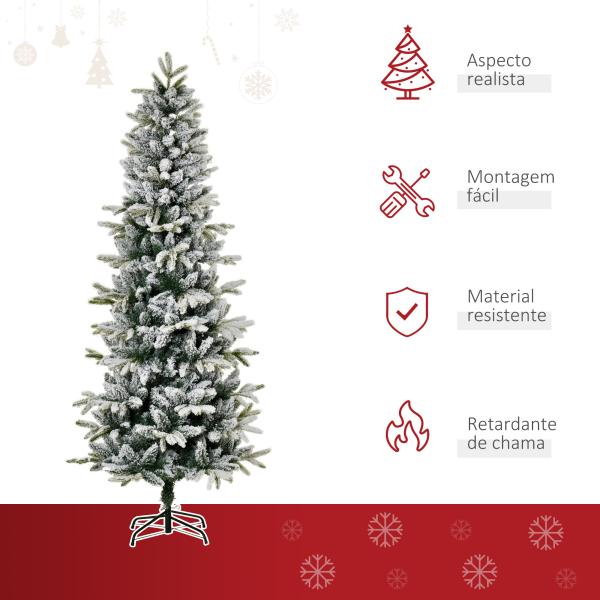 Árvore de Natal Ø95x210cm Neve Artificial com 784 Pontas de Ramos Ignífugos e Suporte de Aço Decoração de Natal para Interiores Verde e Branco