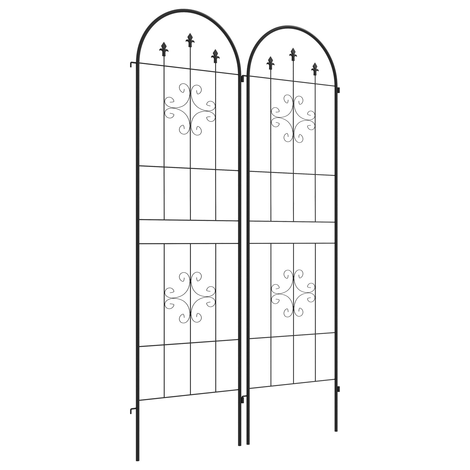 Conjunto de 2 Treliças de Jardim Suportes para Trepadeiras de Aço para Flores e Plantas no Jardim 50x180 cm Preto