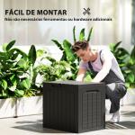Baú de Armazenamento Exterior 93L Caixa de Armazenamento de Jardim de Plástico Impermeável com 2 Alças 56x41x50 cm Preto